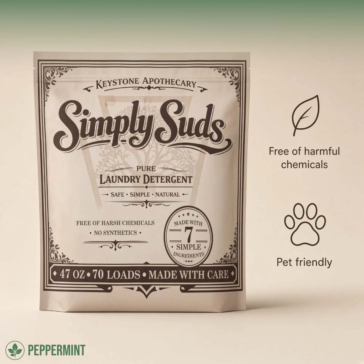 Simply Suds Natural Laundry Detergent Pure Non Toxic Eco Friendly Powder (Peppermint)